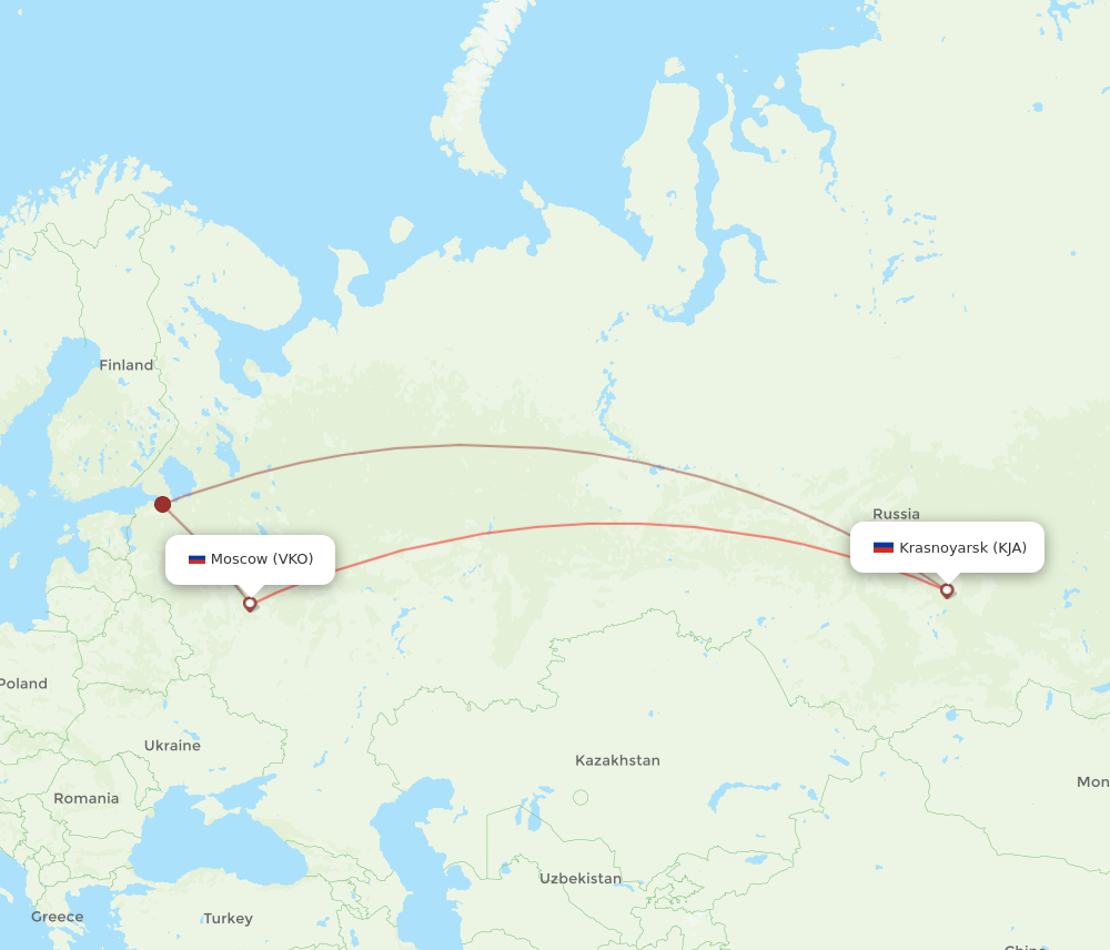 VKO to KJA flights and routes map