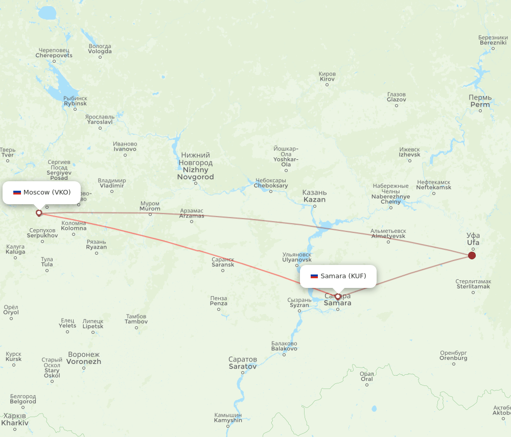Moscow - Samara route map and flight paths