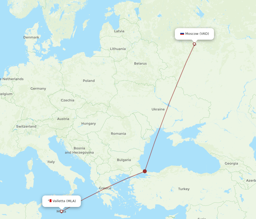 VKO to MLA flights and routes map