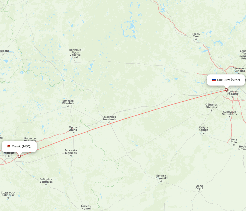 VKO to MSQ flights and routes map