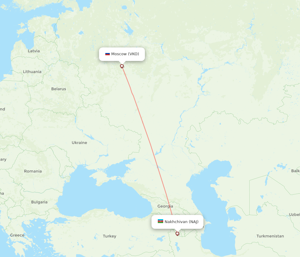 Moscow - Nakhichevan route map and flight paths