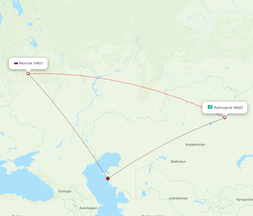 Moscow - Astana route map and flight paths