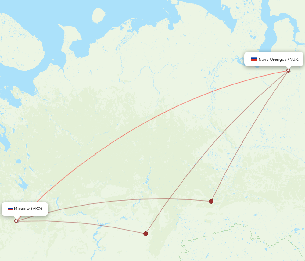 VKO to NUX flights and routes map