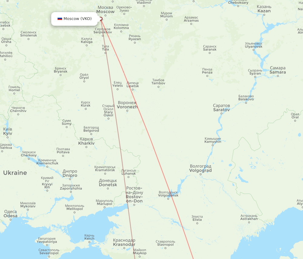 Vladikavkaz - Moscow route map and flight paths