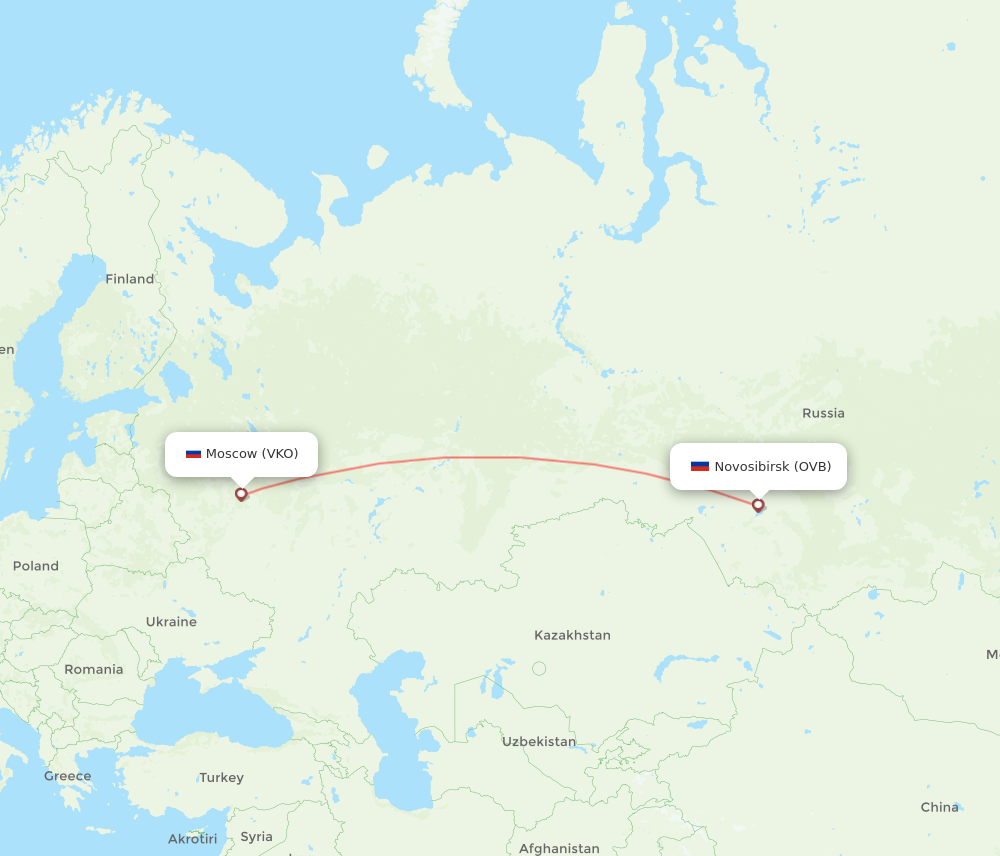 VKO to OVB flights and routes map