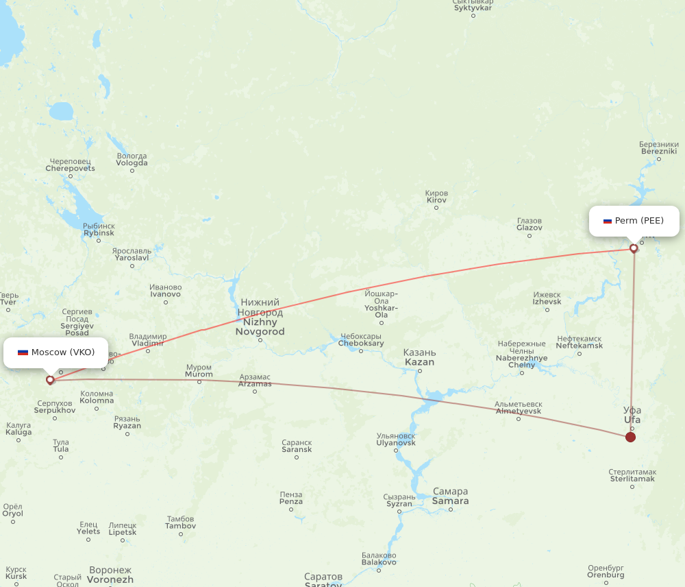 VKO to PEE flights and routes map