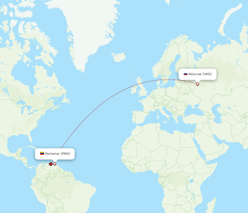 Moscow - Porlamar route map and flight paths