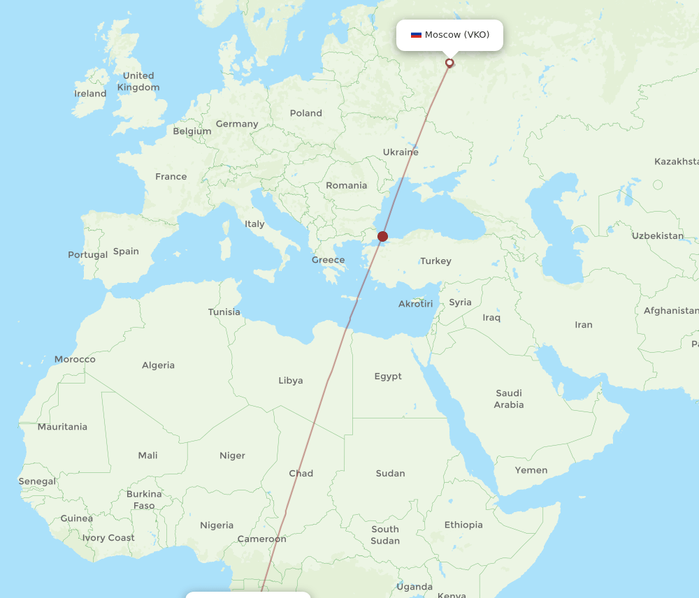 VKO to PNR flights and routes map