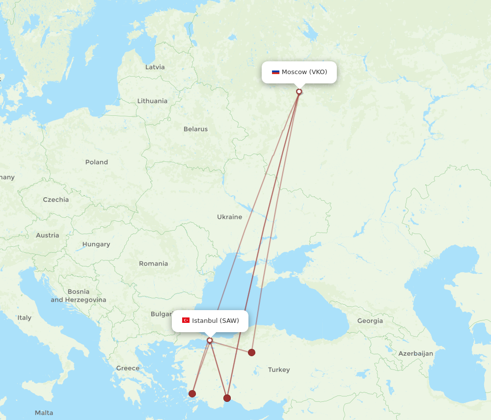 VKO to SAW flights and routes map