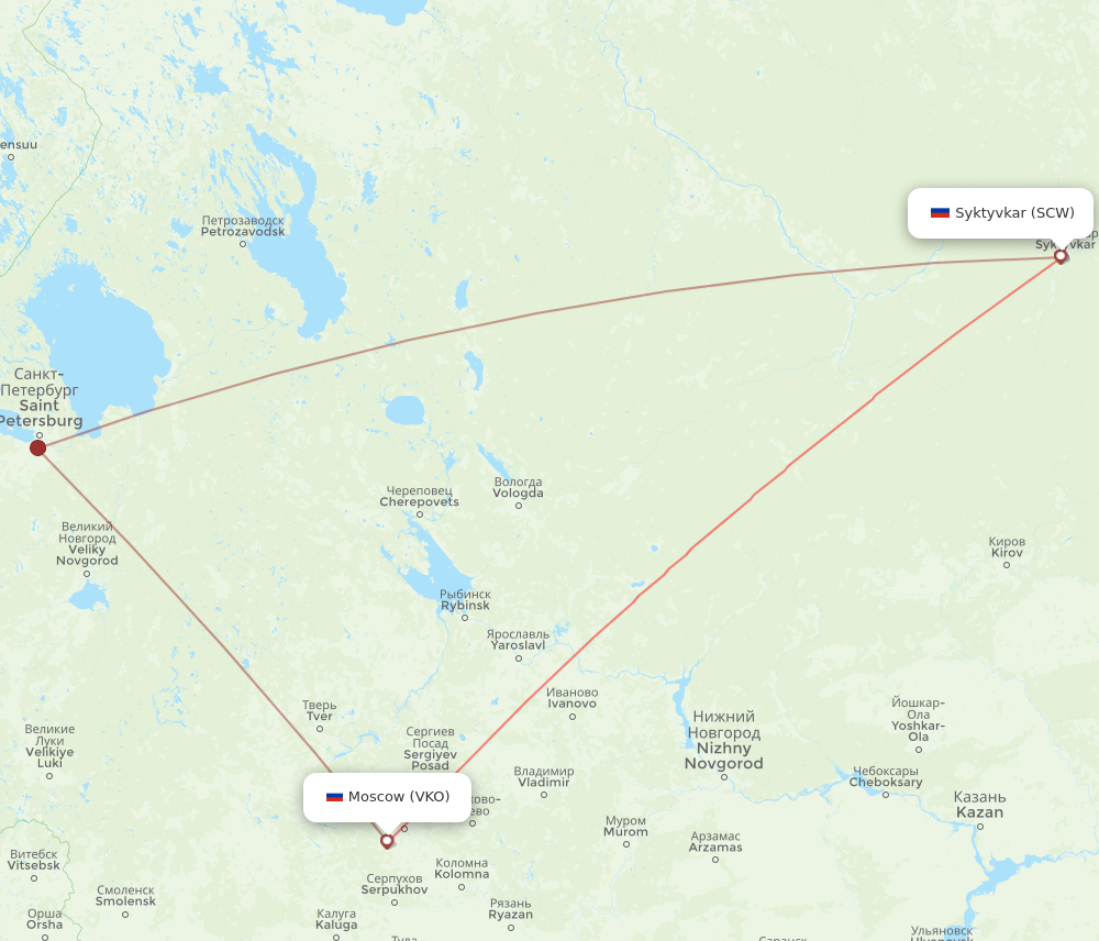 VKO to SCW flights and routes map