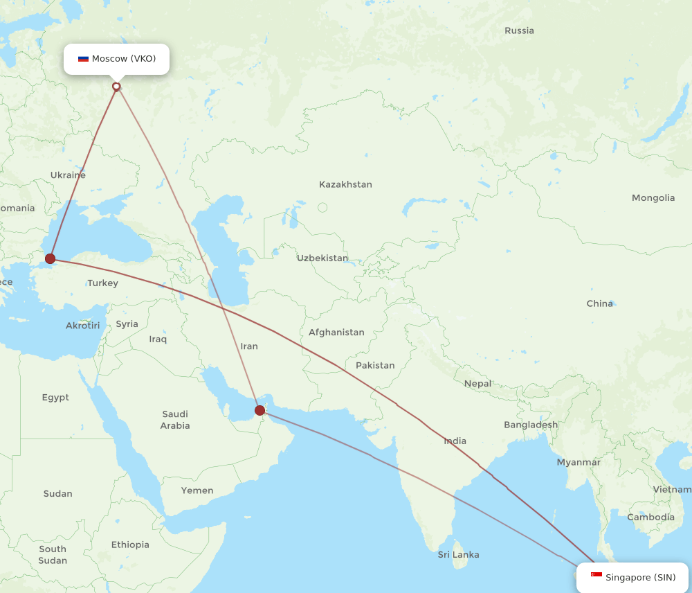 VKO-SIN flight routes