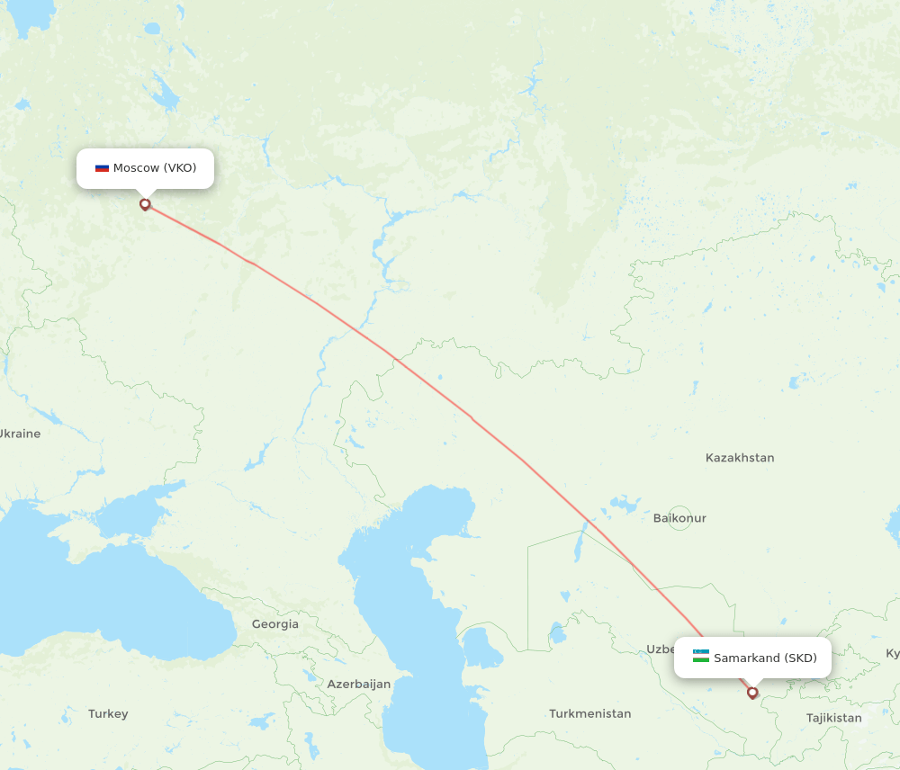 Moscow - Samarkand route map and flight paths