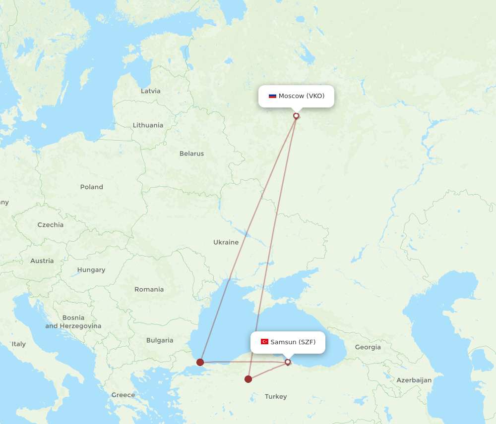 VKO to SZF flights and routes map