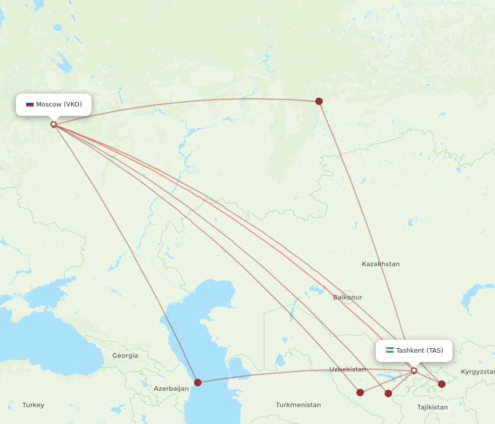 VKO to TAS flights and routes map