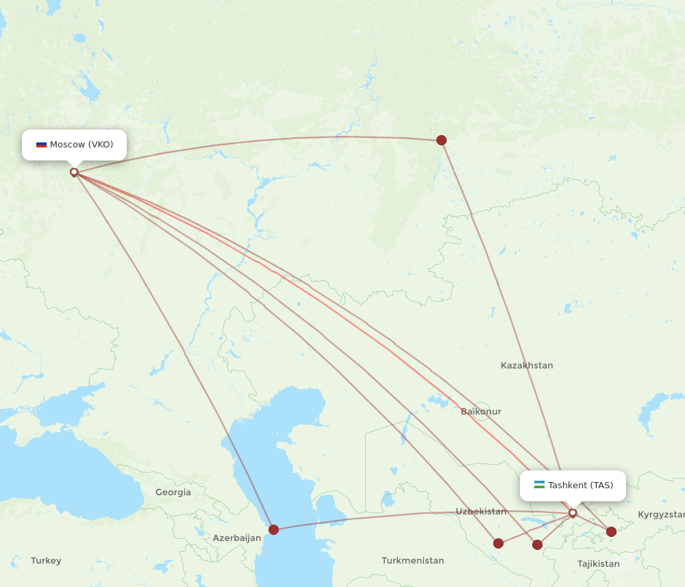 VKO-TAS flight routes
