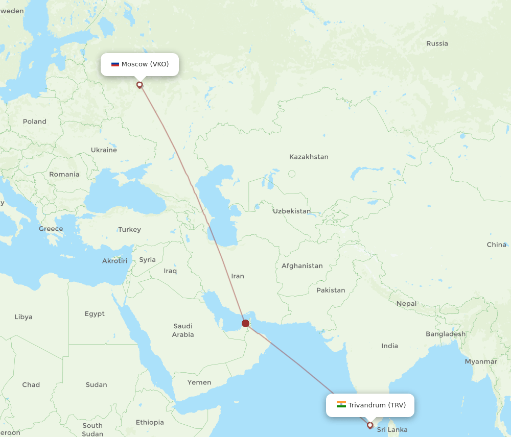 VKO to TRV flights and routes map