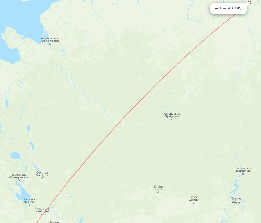 Moscow - Usinsk route map and flight paths