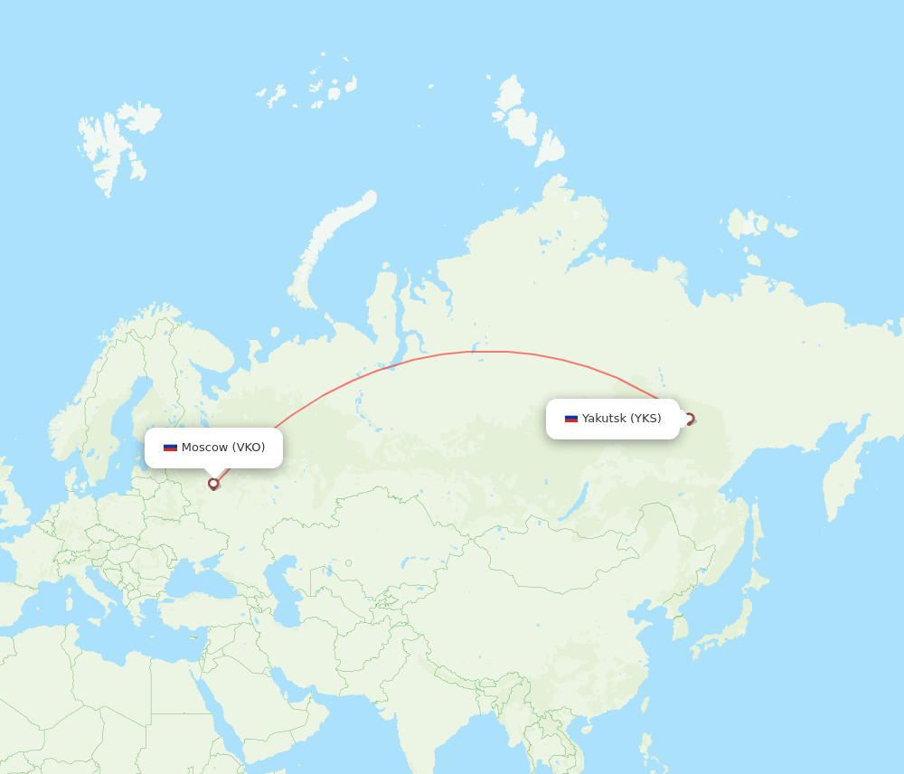 Moscow - Yakutsk route map and flight paths