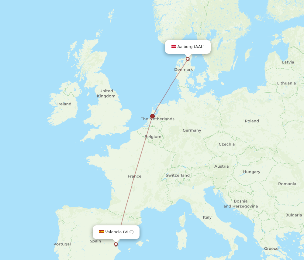 VLC to AAL flights and routes map