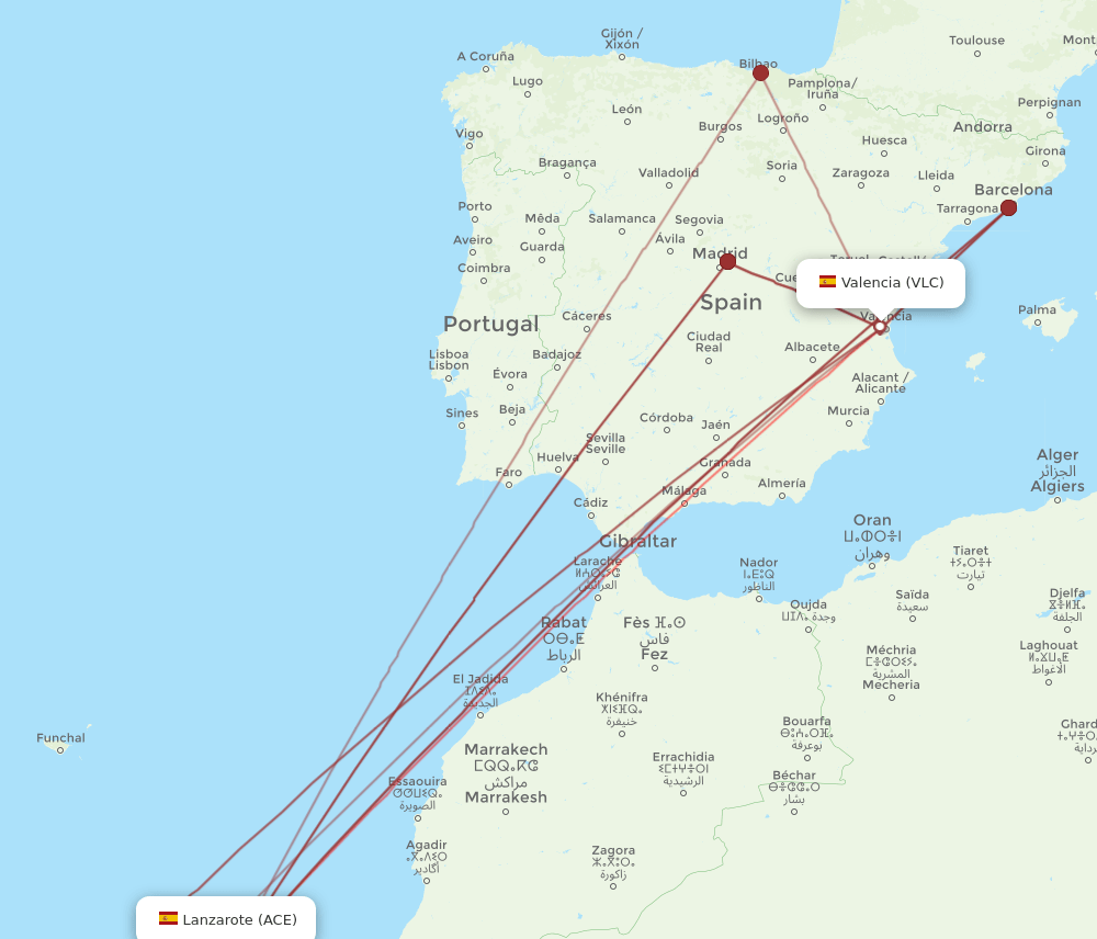 VLC to ACE flights and routes map