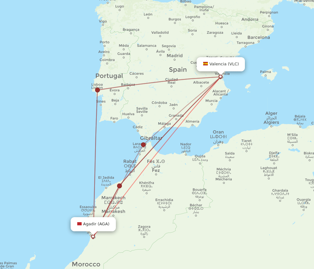 VLC-AGA flight routes