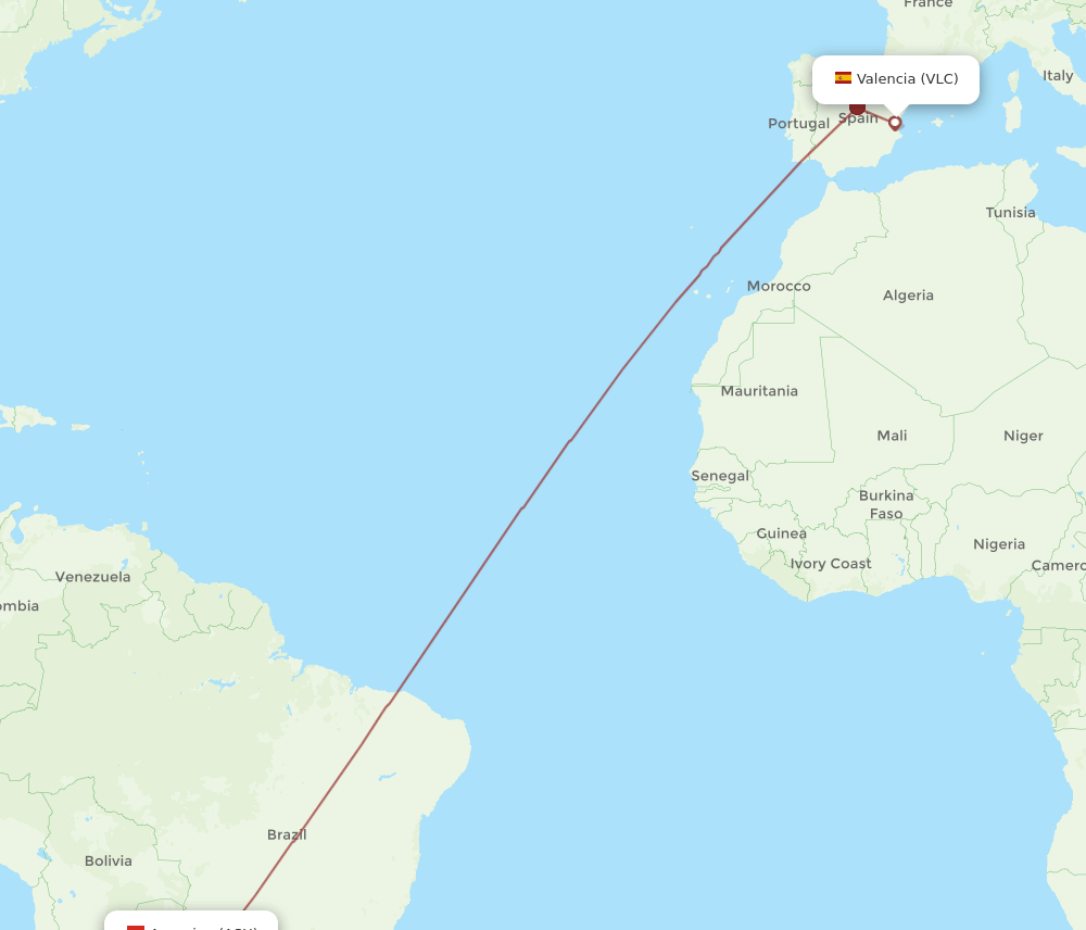 VLC-ASU flight routes