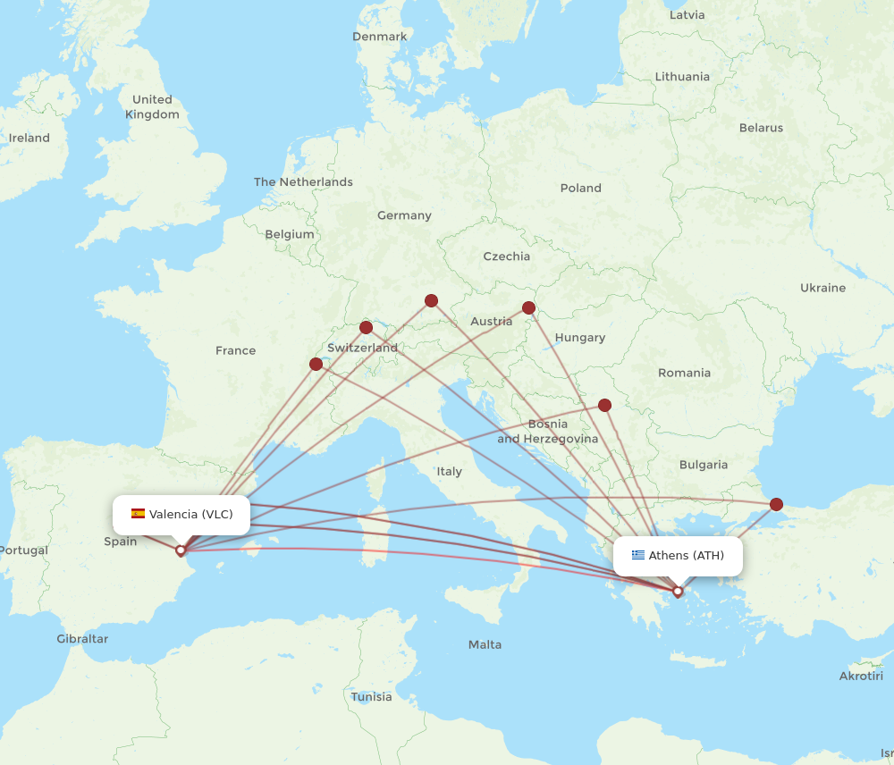 VLC to ATH flights and routes map