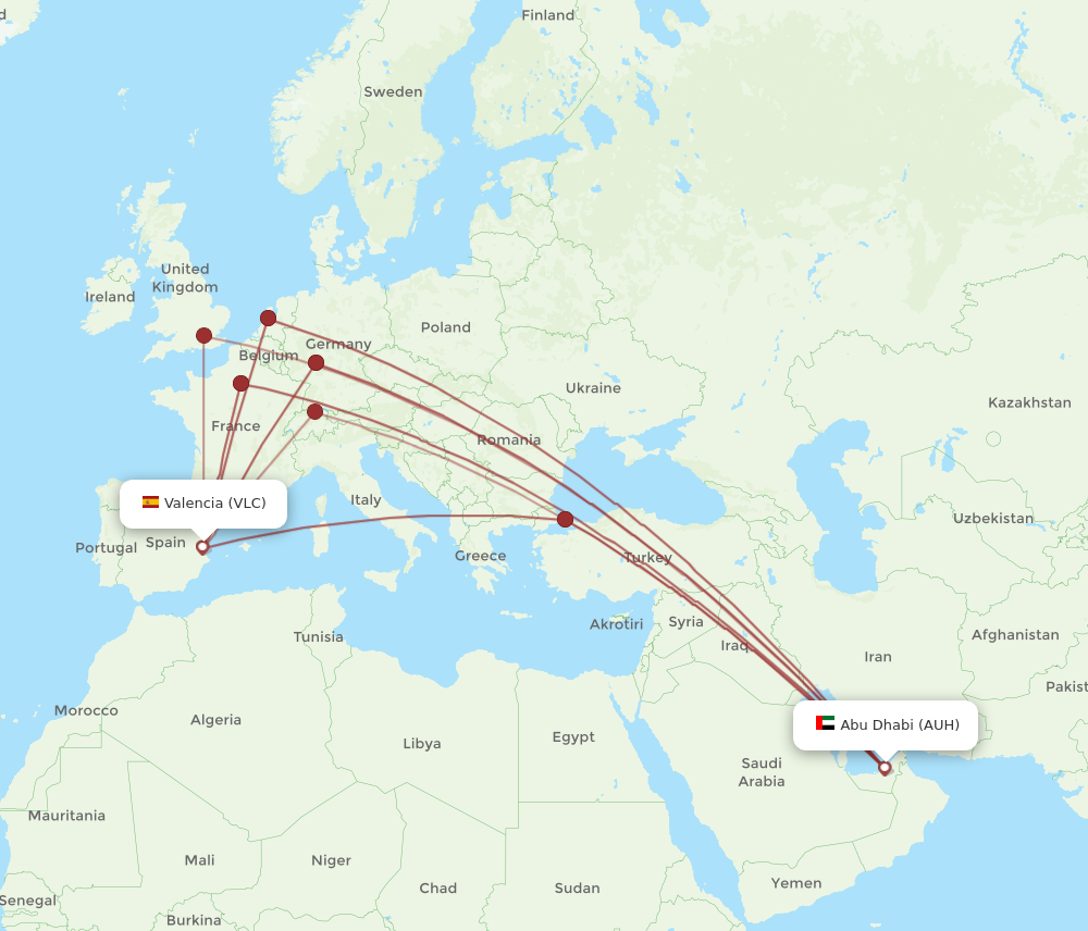 VLC to AUH flights and routes map