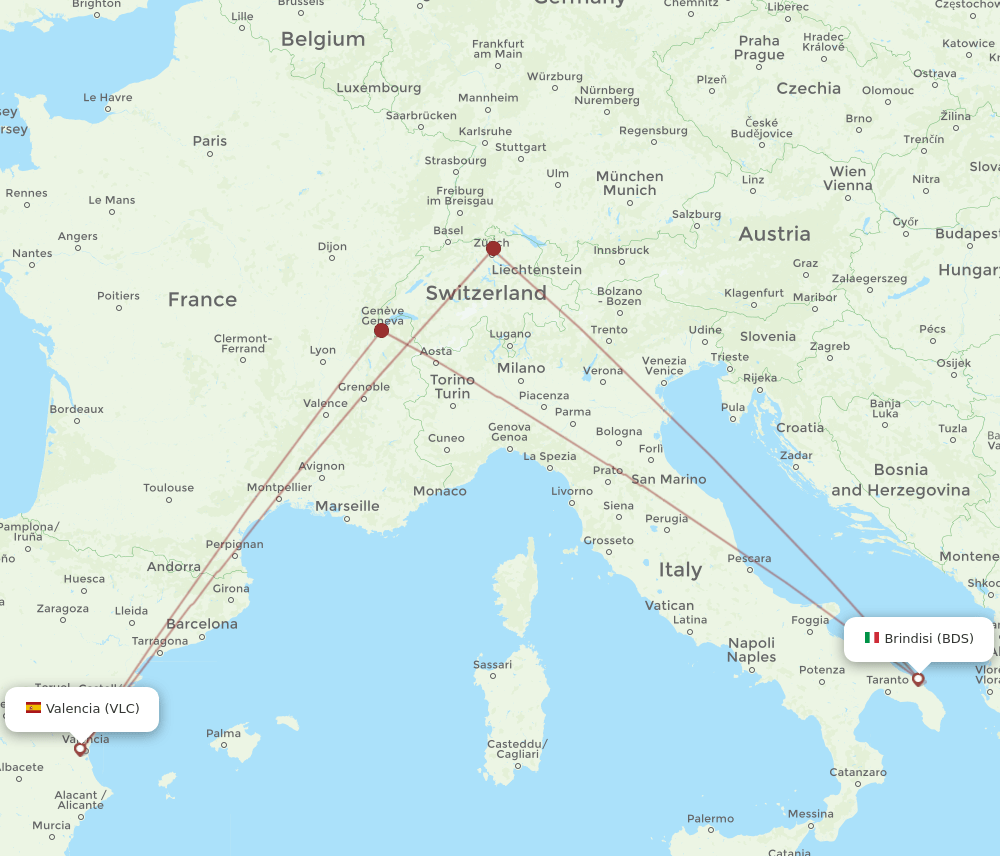 VLC to BDS flights and routes map