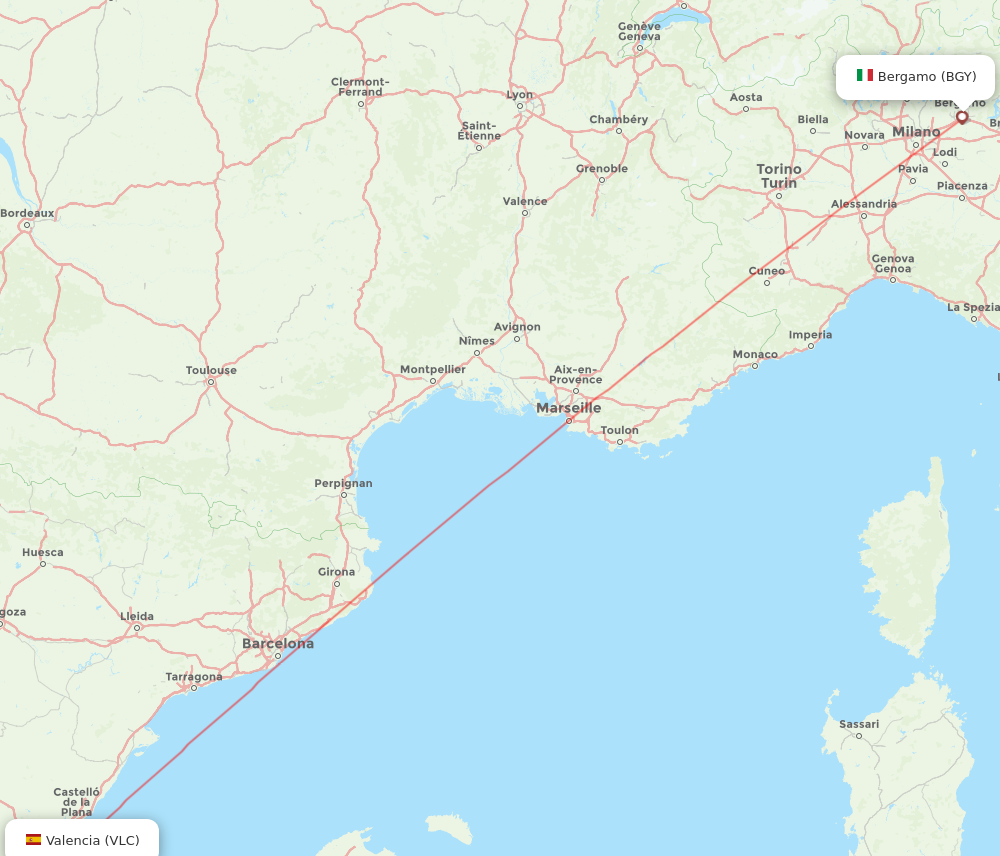 VLC to BGY flights and routes map