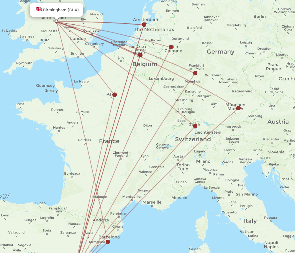 VLC to BHX flights and routes map