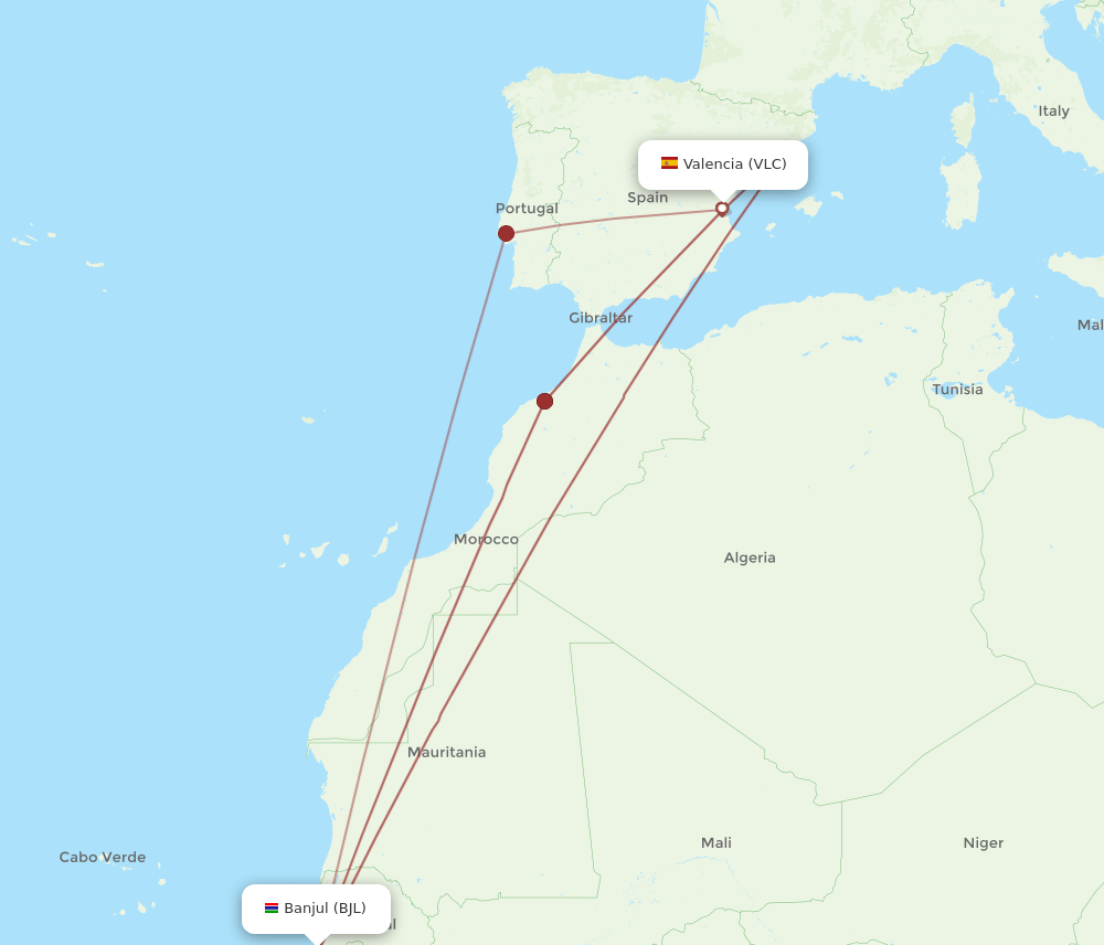 VLC-BJL flight routes