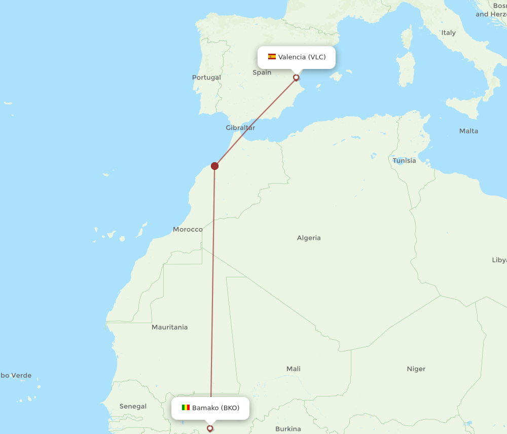 VLC to BKO flights and routes map