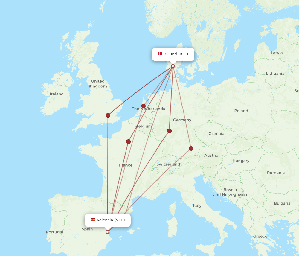 VLC-BLL flight routes
