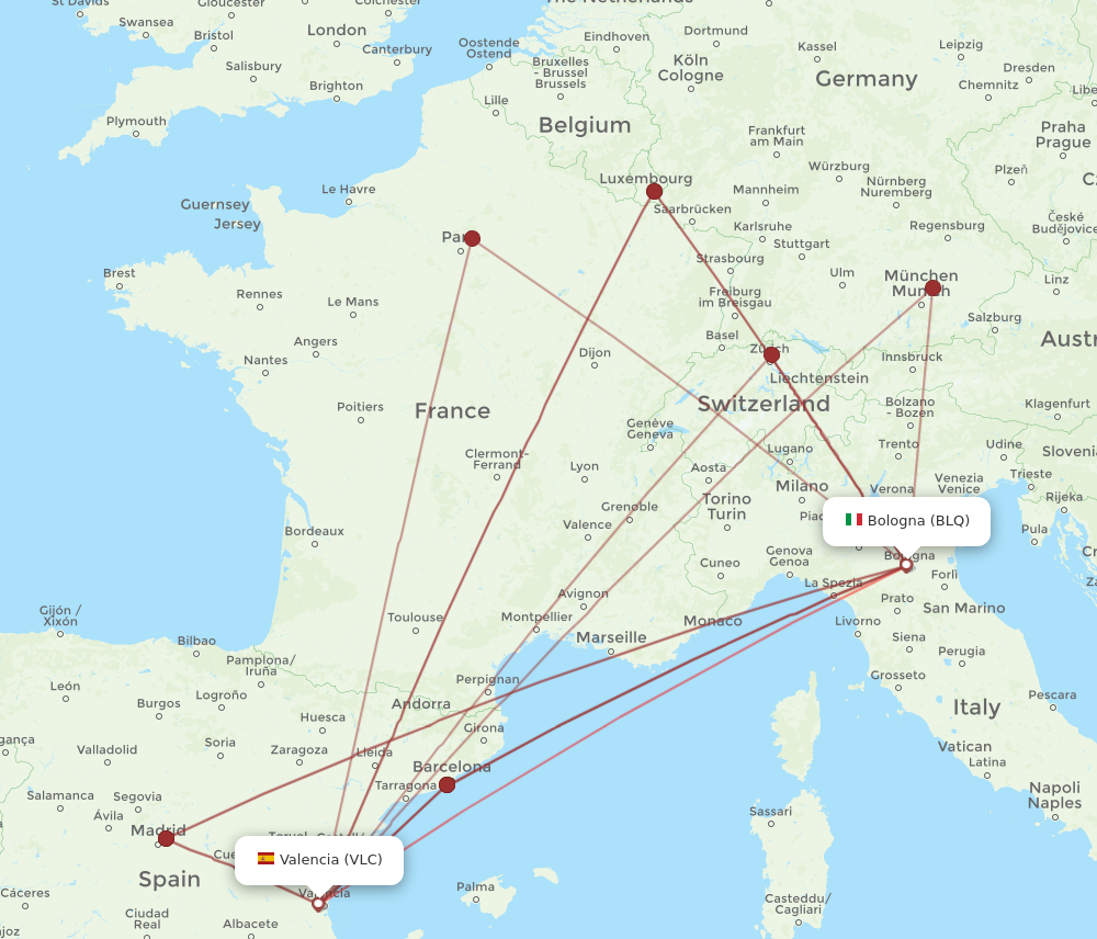 VLC to BLQ flights and routes map