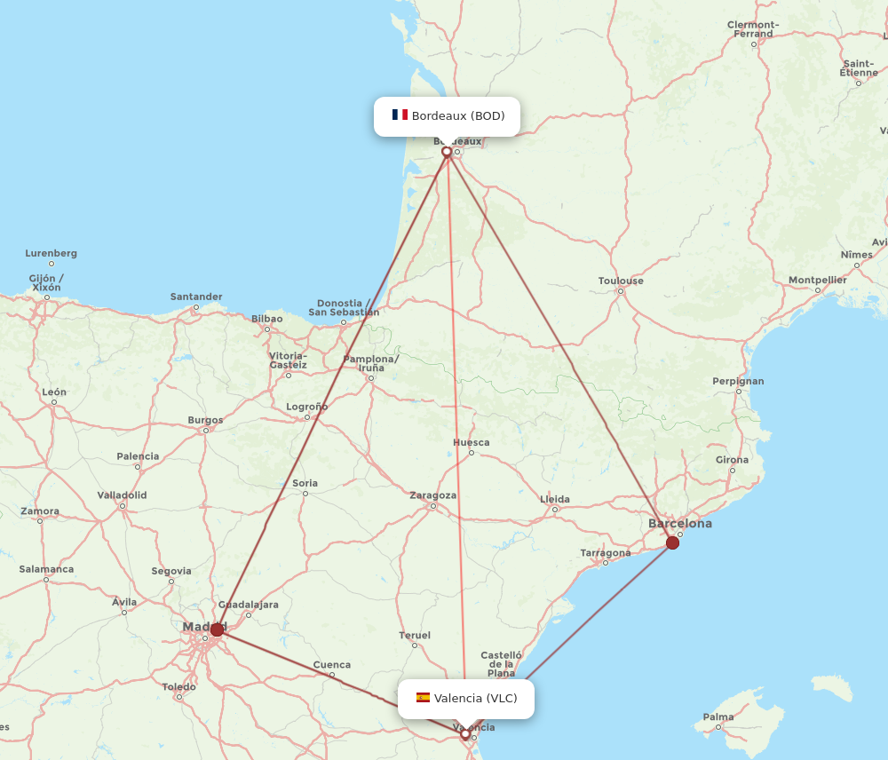 VLC to BOD flights and routes map