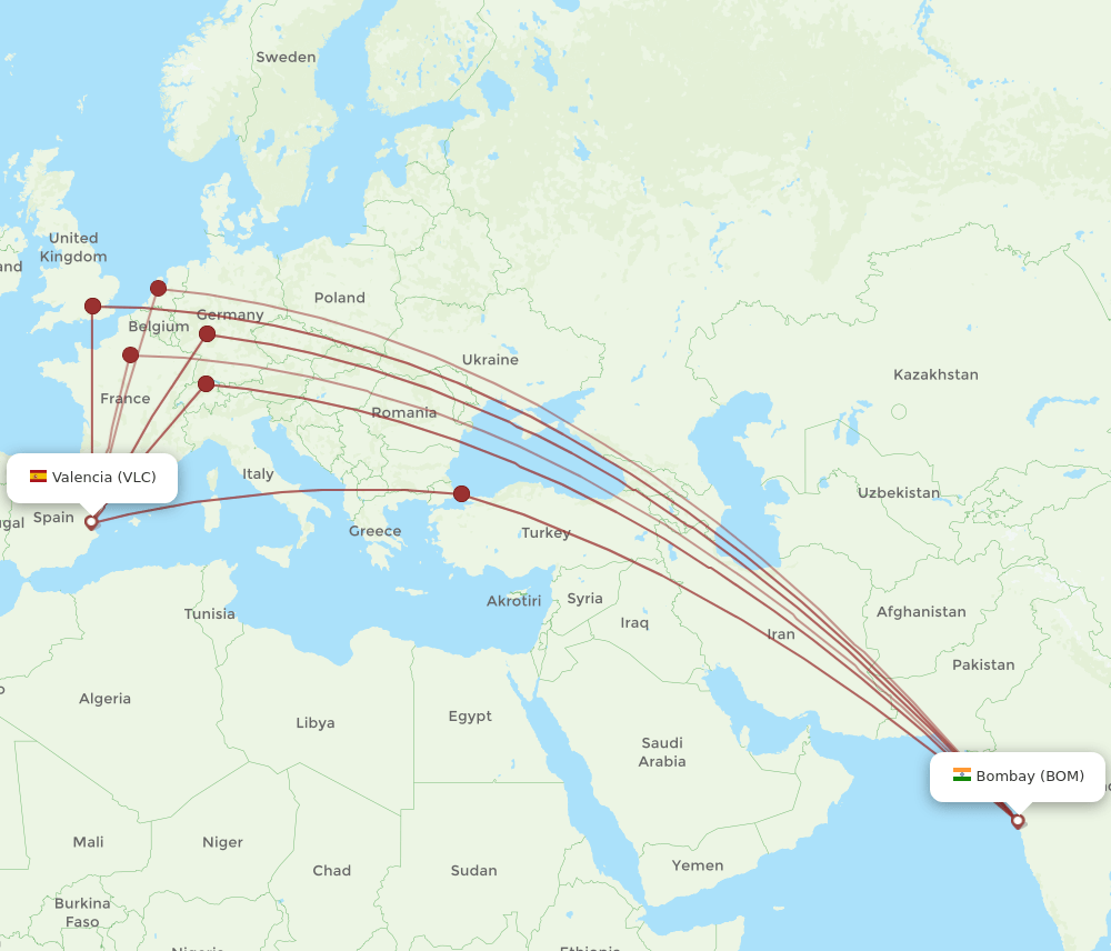VLC-BOM flight routes