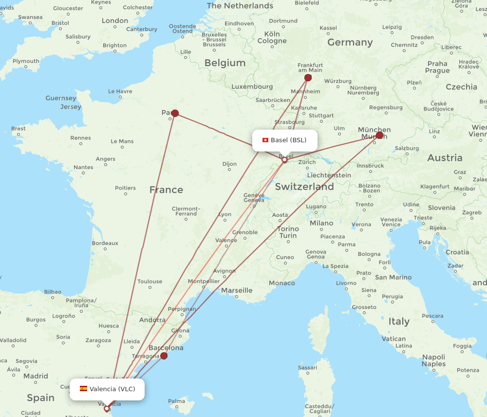 VLC to BSL flights and routes map