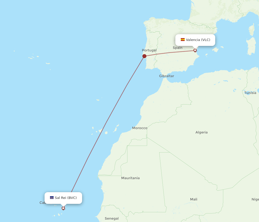 VLC to BVC flights and routes map