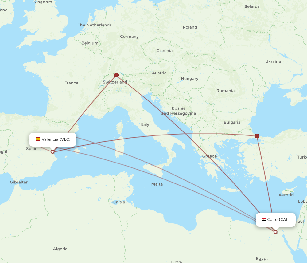 VLC to CAI flights and routes map