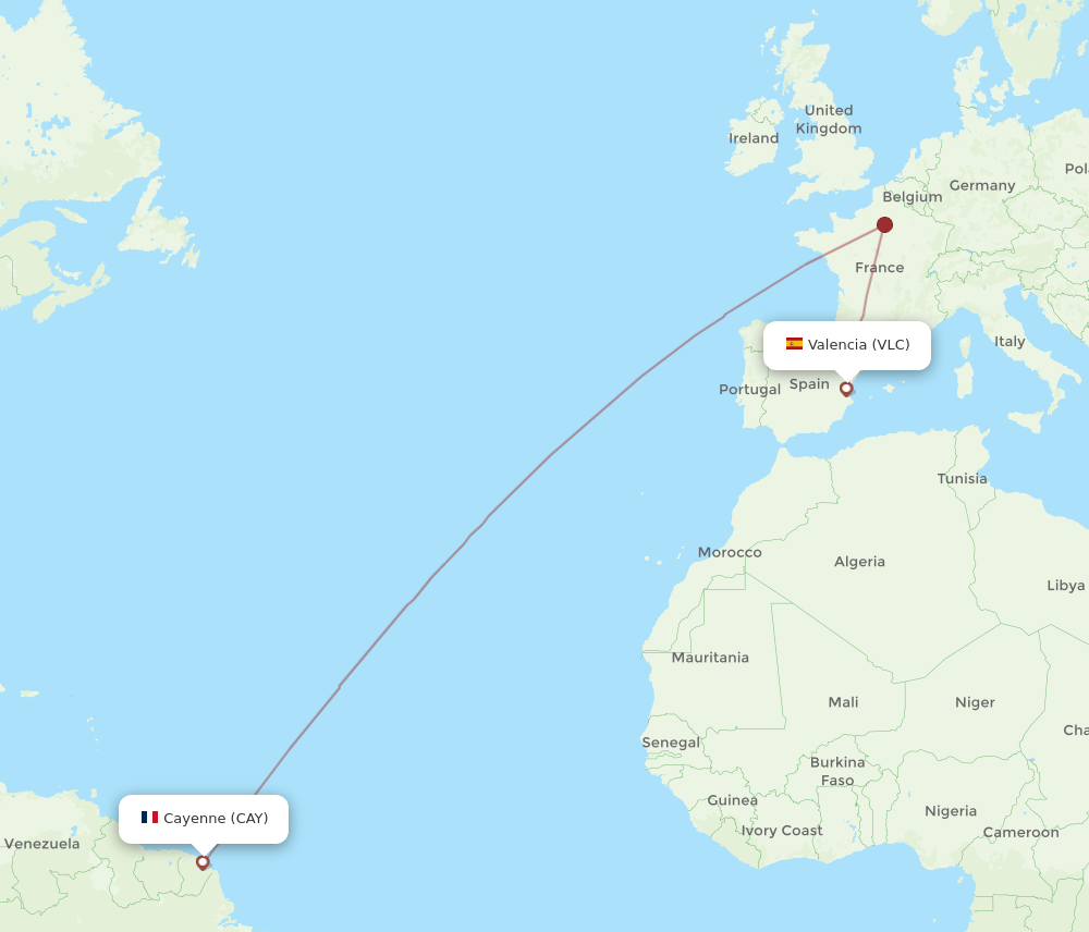 VLC to CAY flights and routes map