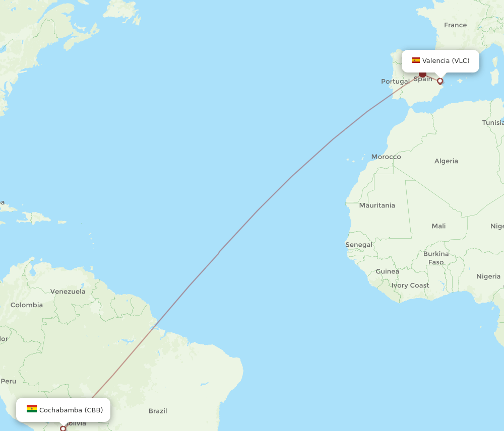 VLC-CBB flight routes
