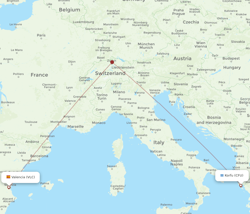 VLC to CFU flights and routes map