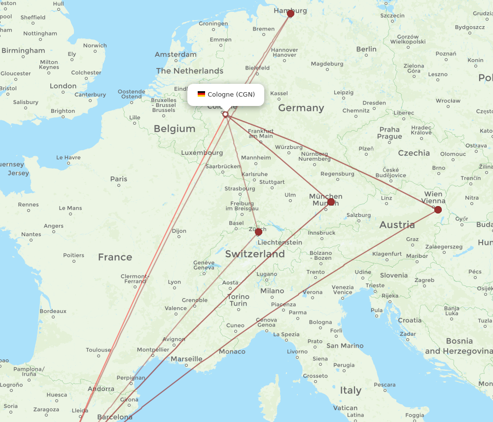 VLC to CGN flights and routes map