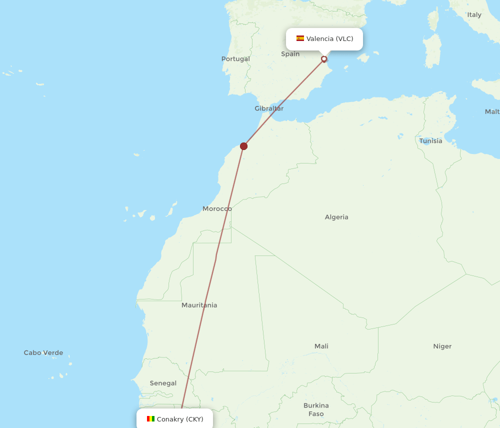 VLC-CKY flight routes