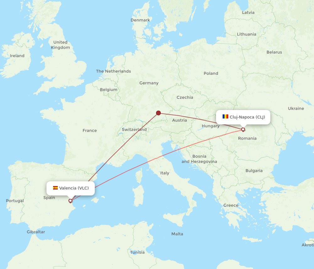 VLC to CLJ flights and routes map