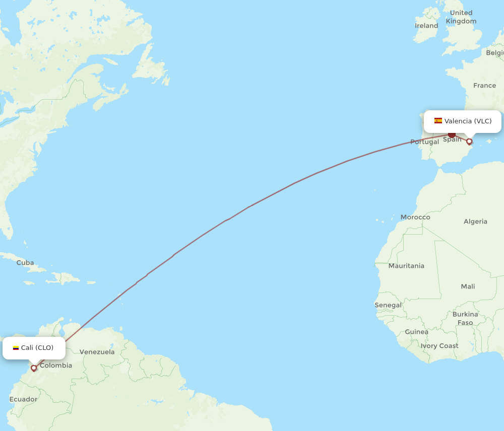 VLC-CLO flight routes