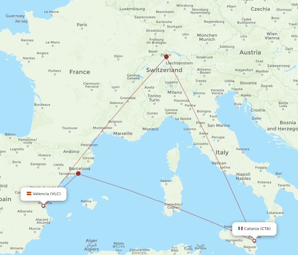 VLC to CTA flights and routes map