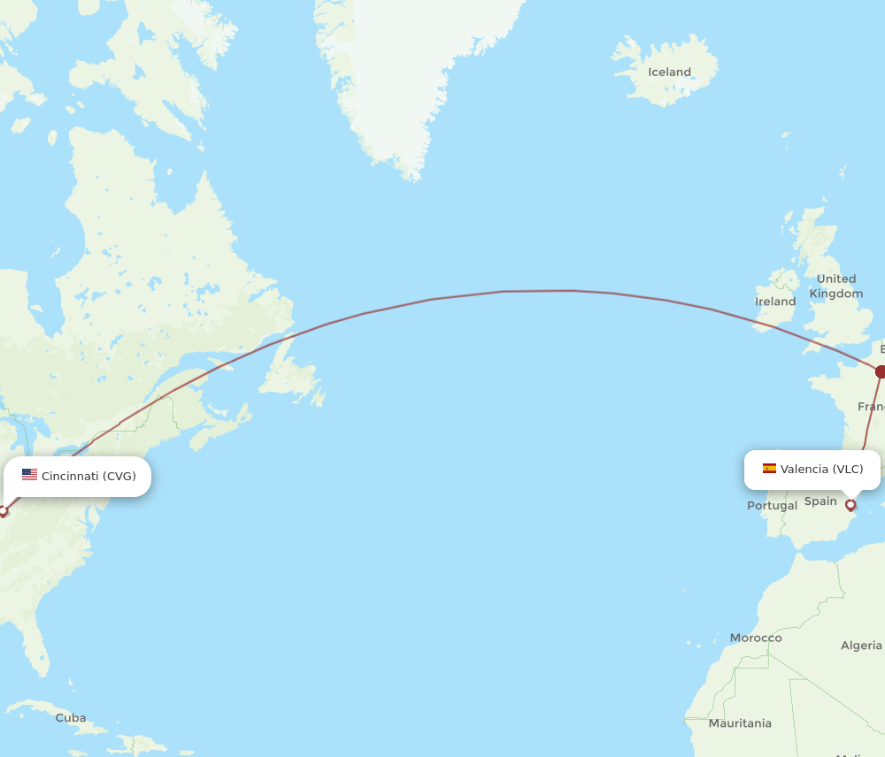 VLC-CVG flight routes