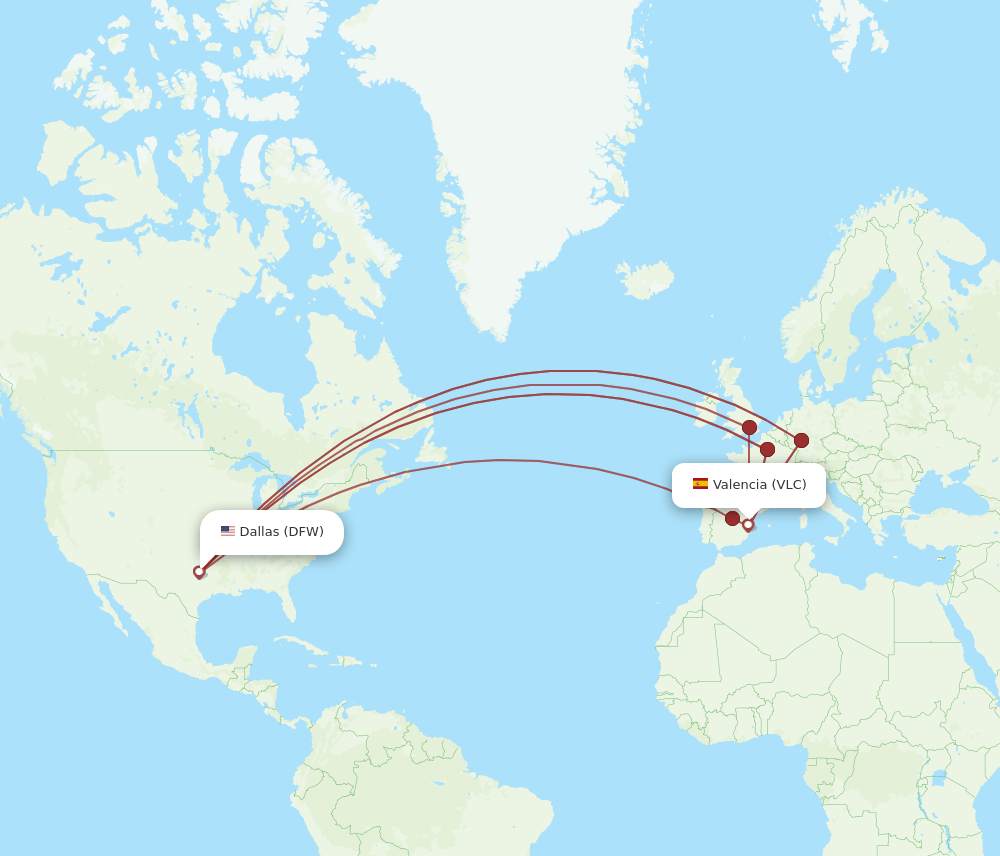 VLC-DFW flight routes